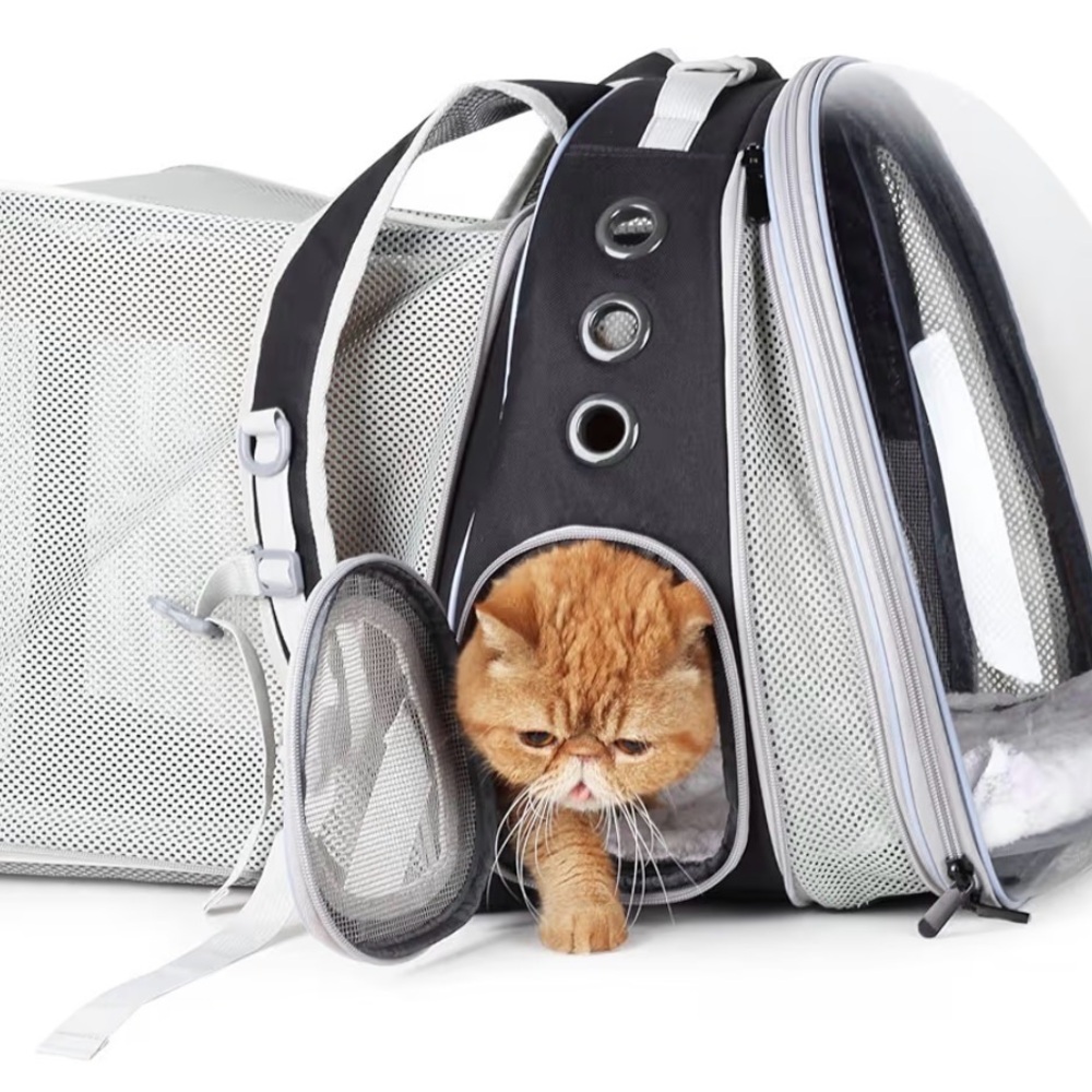 Stylish Black and Gray Cat Carrier Backpack